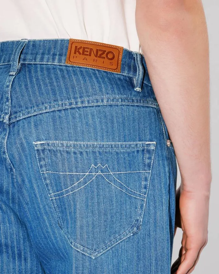 Men BOTAN Loose Jeans In Japanese Denim Stone Bleached Blue Denim Kenzo Pants And Shorts