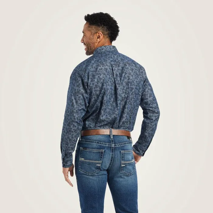 Men Button Down Shirts Ariat Girard Classic Fit Shirt Chambray Blue