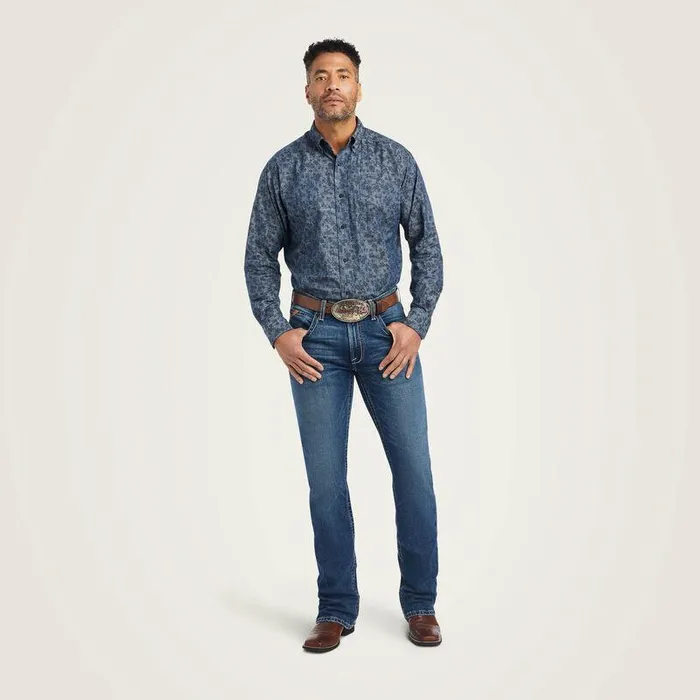 Men Button Down Shirts Ariat Girard Classic Fit Shirt Chambray Blue