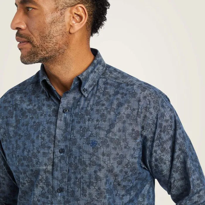 Men Button Down Shirts Ariat Girard Classic Fit Shirt Chambray Blue