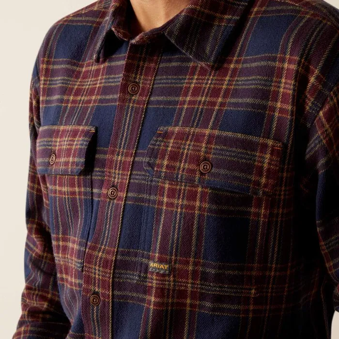 Men Button Down Shirts Ariat Rebar Heavy Flannel Work Shirt Navy and Malbec Men Button Down Shirts Ariat Rebar Heavy Flannel Work Shirt Navy and Malbec