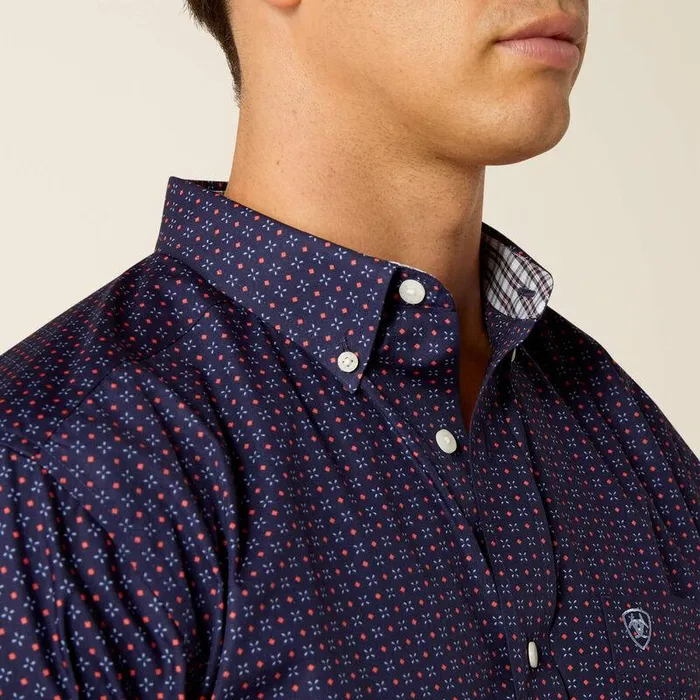 Men Button Down Shirts Ariat Wrinkle Free Wells Fitted Shirt Peacoat