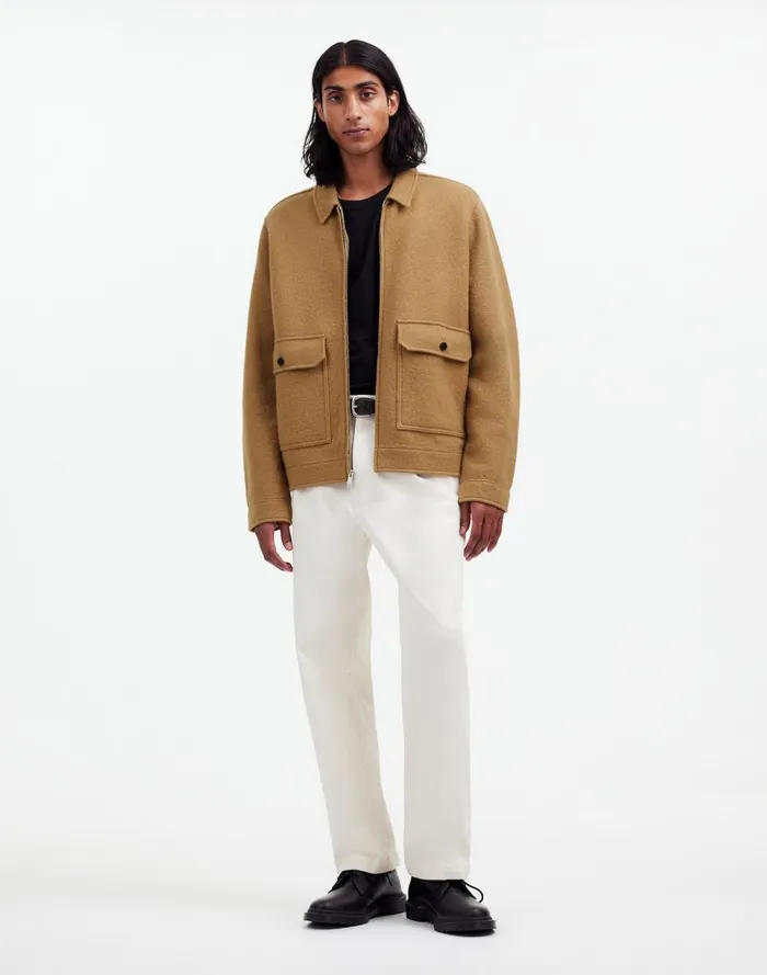 Men Coats Jackets Madewell Boiled Wool ZipFront Jacket Faded Birch