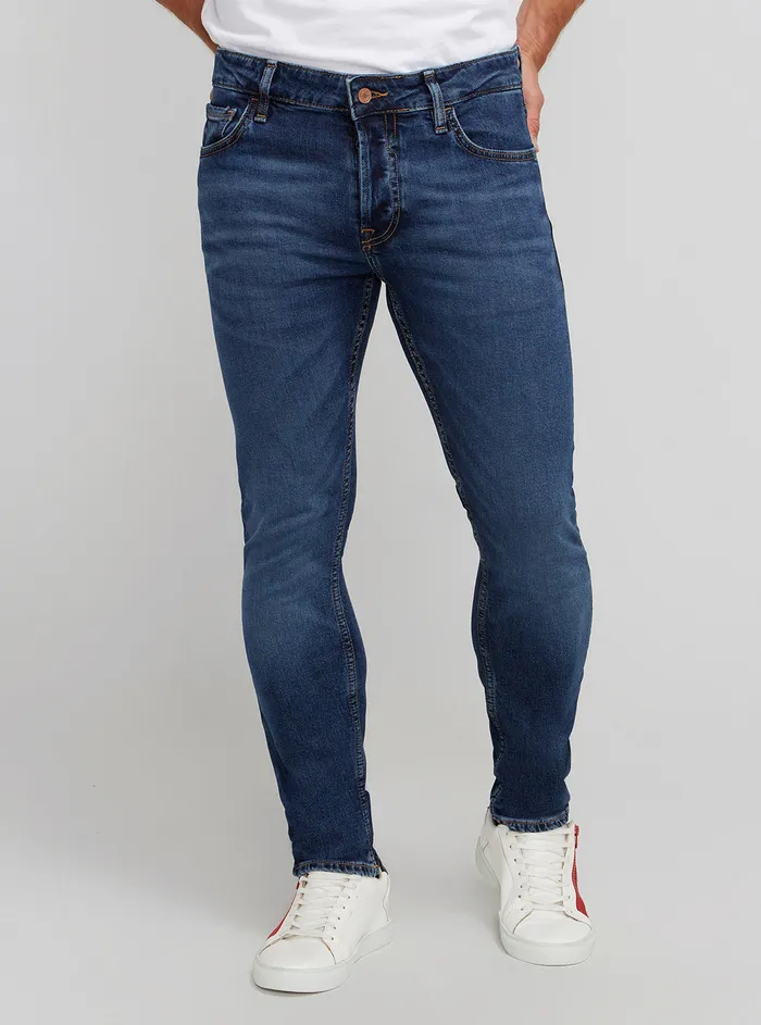 Men Denim GUESS Eco Lowrise Skinny Miami Fly Denim Jeans In Reloop Wash