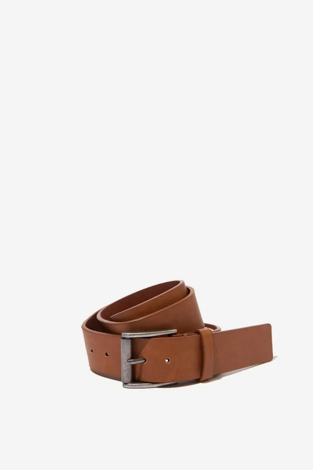 Men Gifting Cotton On Square Buckle Pu Belt Tan
