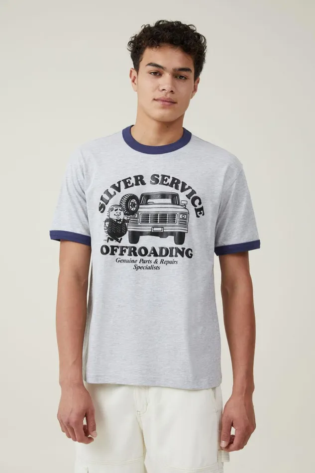 Men Graphic TShirts Cotton On Loose Fit Art TShirt Light Grey Marleindigosilver Service