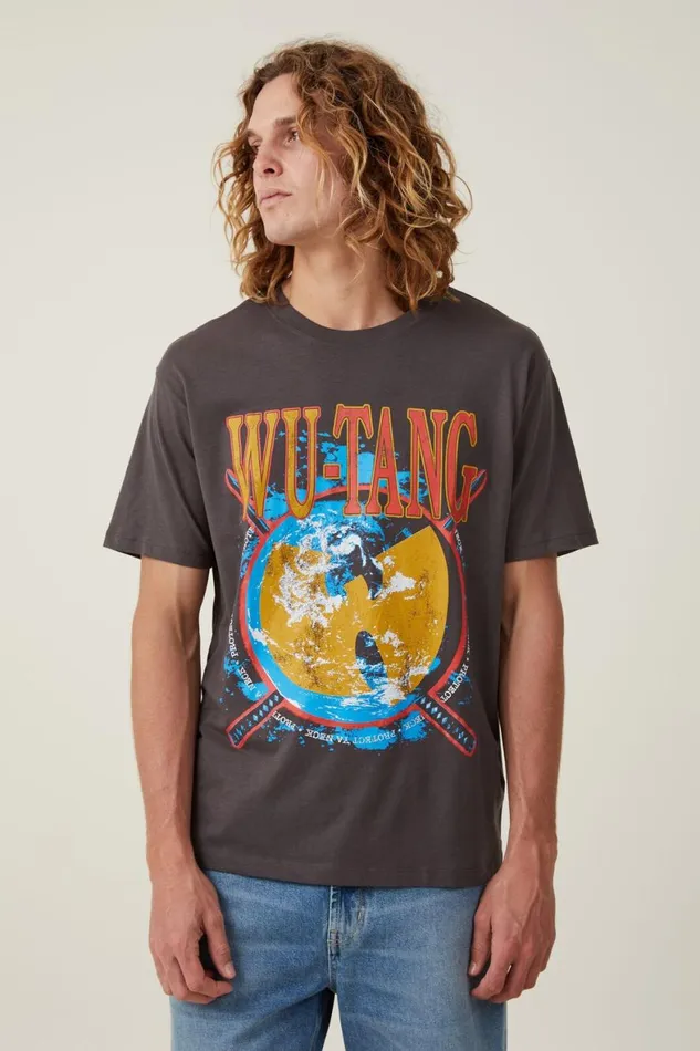 Men Graphic TShirts Cotton On Loose Fit Music TShirt Lcn Mt Faded Slatewutangglobe
