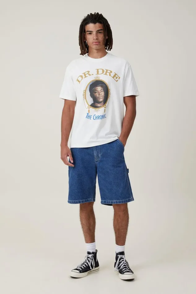 Men Graphic TShirts Cotton On Premium Loose Fit Music TShirt Lcn Bra Vintage Whitedr Drethe Chronic