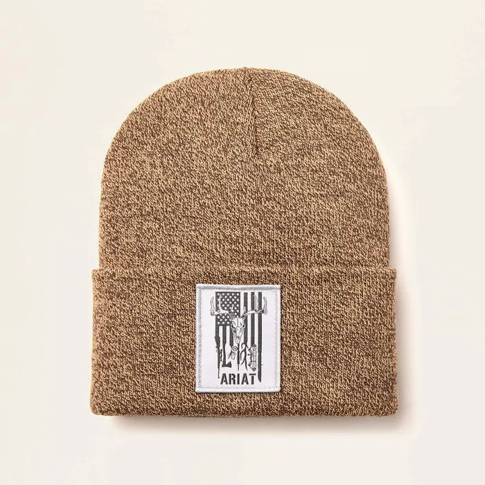 Men Hats and Beanies Ariat American Outdoors Patch Beanie Dark Brownsandstone