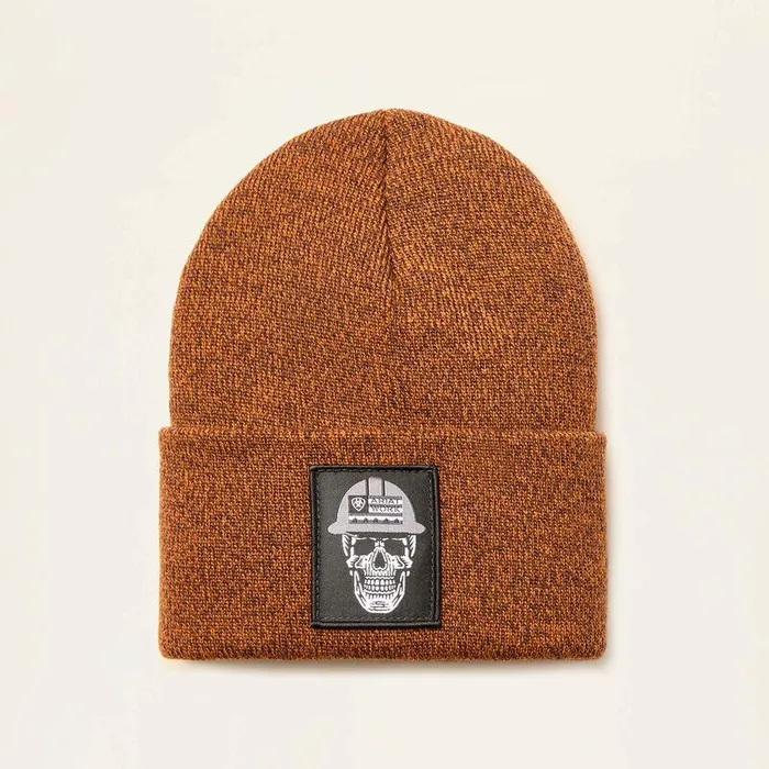 Men Hats and Beanies Ariat Rebar Roughneck Watch Cap Athletic Orange and Dark Brown
