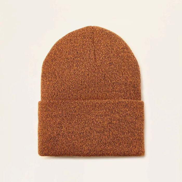 Men Hats and Beanies Ariat Rebar Roughneck Watch Cap Athletic Orange and Dark Brown