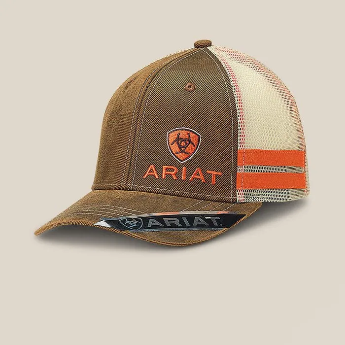 Men Hats and Caps Ariat Structured Medium High Cap Brown Oilskin