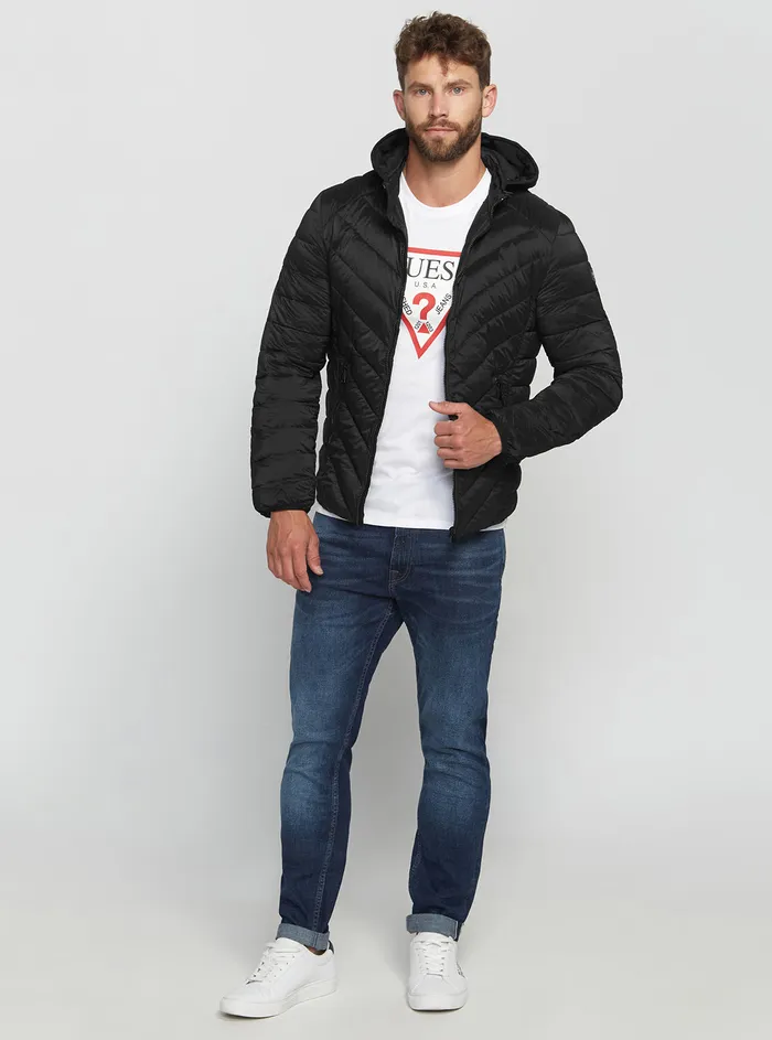 Men Jackets GUESS Eco Black Stretch Hoodie Jacket