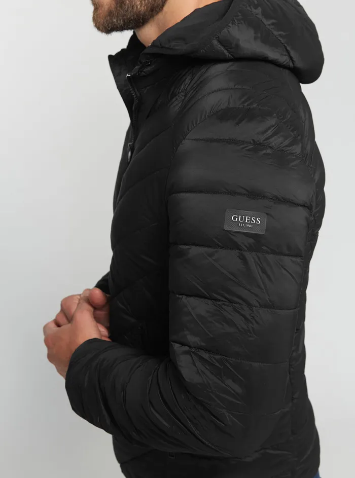 Men Jackets GUESS Eco Black Stretch Hoodie Jacket
