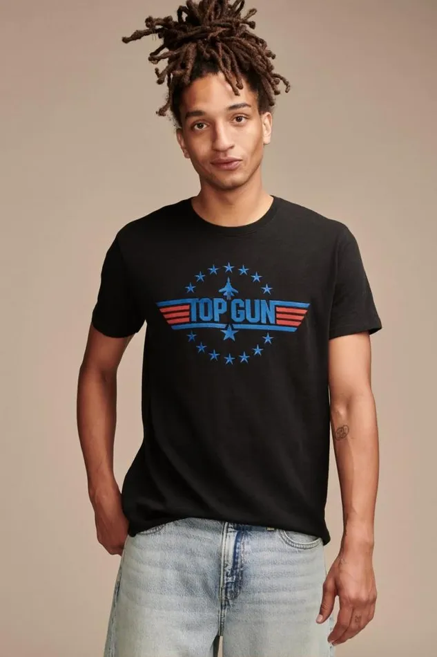 Men Lucky Brand Graphic Tees Top Gun Logo Jet Black