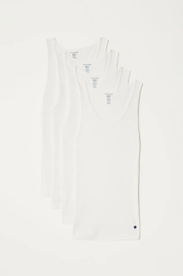 Men Lucky Brand Underwear and Sleepwear 4 Pack Ashirt Tank Tops White