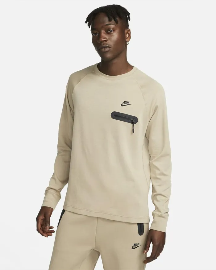 Men Nike Tops And TShirts Tech Fleece Lightweight Khakiblack
