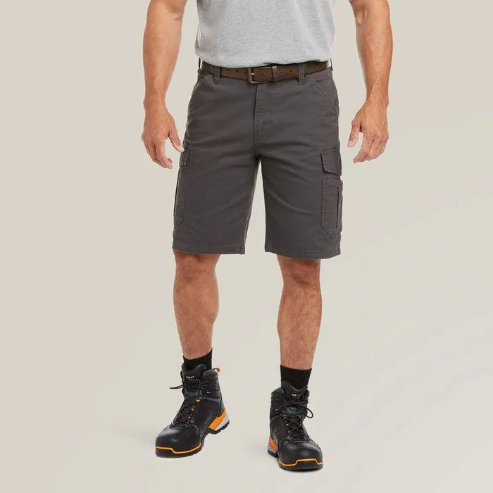 Men Pants and Shorts Ariat Rebar DuraStretch Made Tough Cargo 11quot Short Rebar Grey