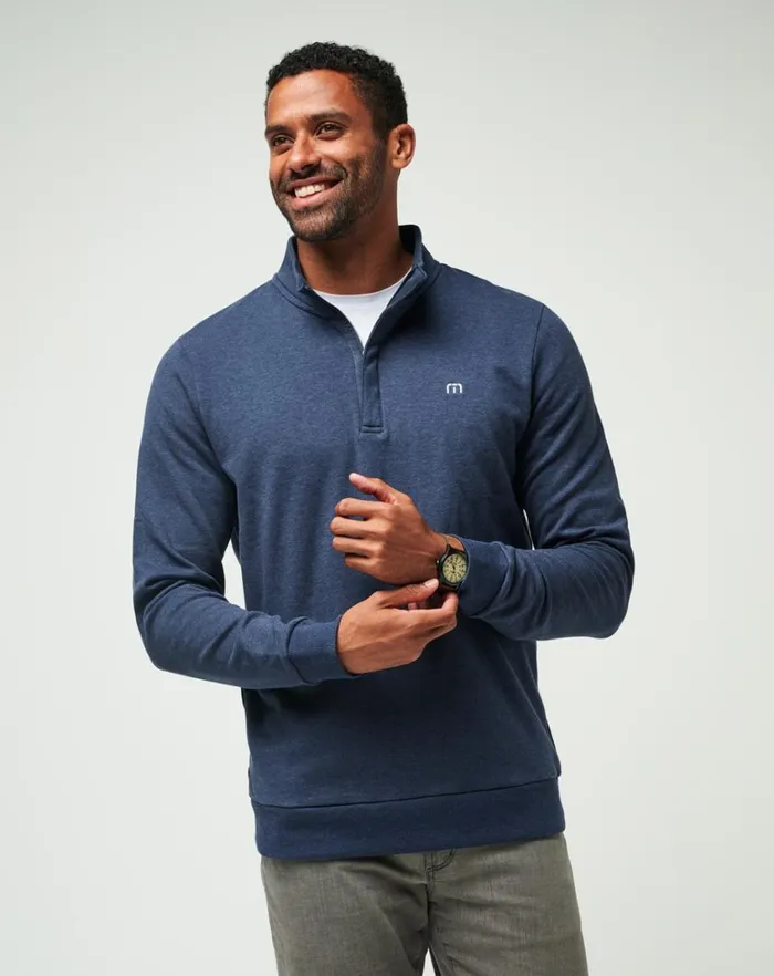 Men Quarter Zips TravisMathew CLOUD QUARTER ZIP 20 Heather Blue