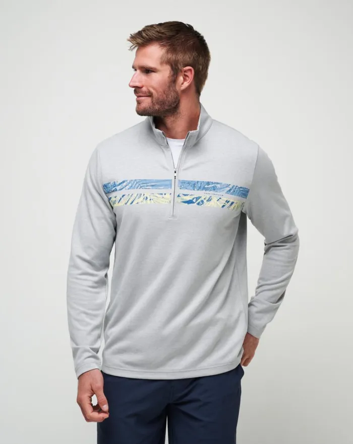 Men Quarter Zips TravisMathew UPGRADED CHEST STRIPE QUARTER ZIP Heather Light Grey