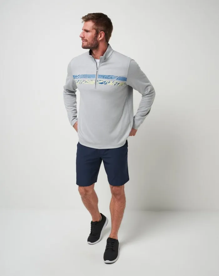 Men Quarter Zips TravisMathew UPGRADED CHEST STRIPE QUARTER ZIP Heather Light Grey