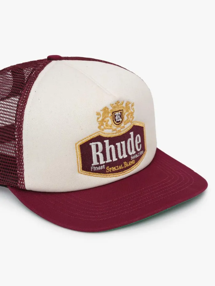 Men Rhude Hats SPECIALBLEND TRUCKER HAT Maroonoffwhite