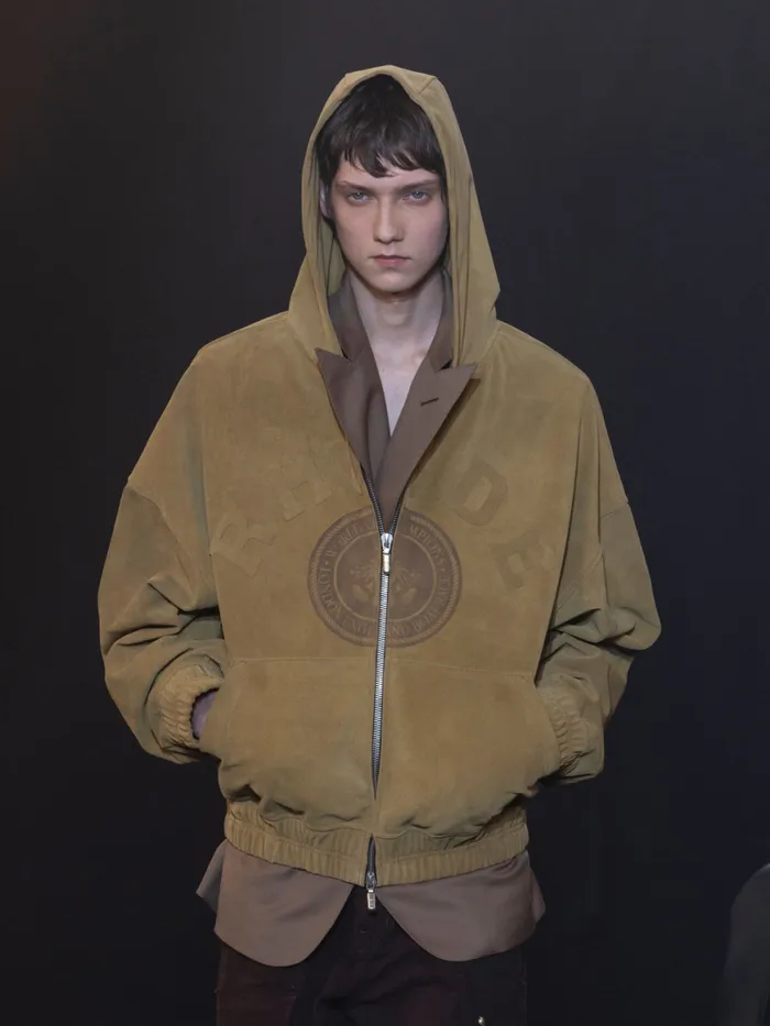 Men Rhude Outerwear SUEDE CREST HOODIE Brown