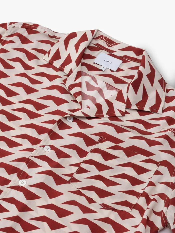 Men Rhude Shirts DOLCE VITA SILK SHIRT Red Creme