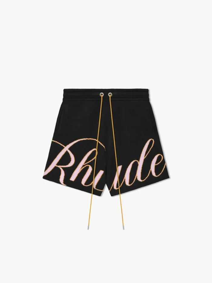 Men Rhude Shorts GP SCRIPT LOGO KNIT SHORT Blackpinkorange