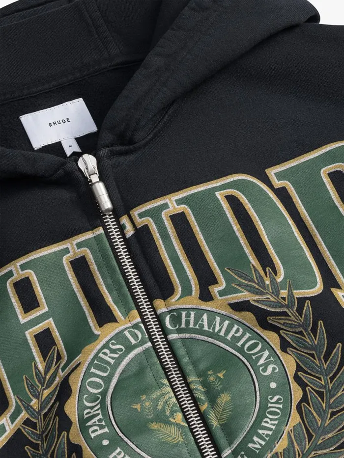 Men Rhude Sweatshirts PARCOURS DES CHAMPIONS FULL ZIP HOODIE Vtg Black
