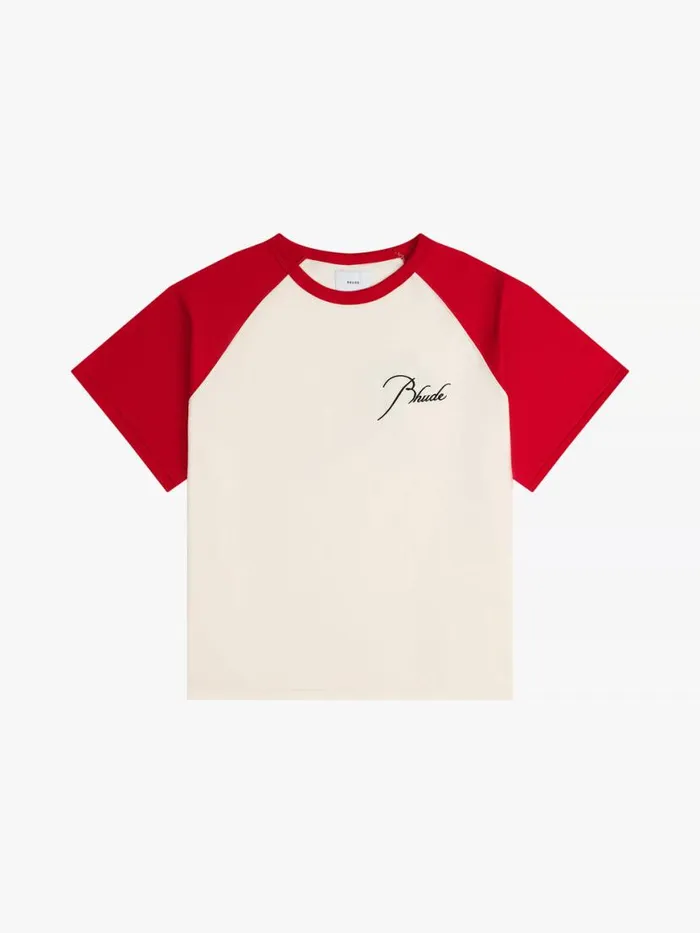 Men Rhude Tees RAGLAN LOGO TEE Vtg Red Vtg White