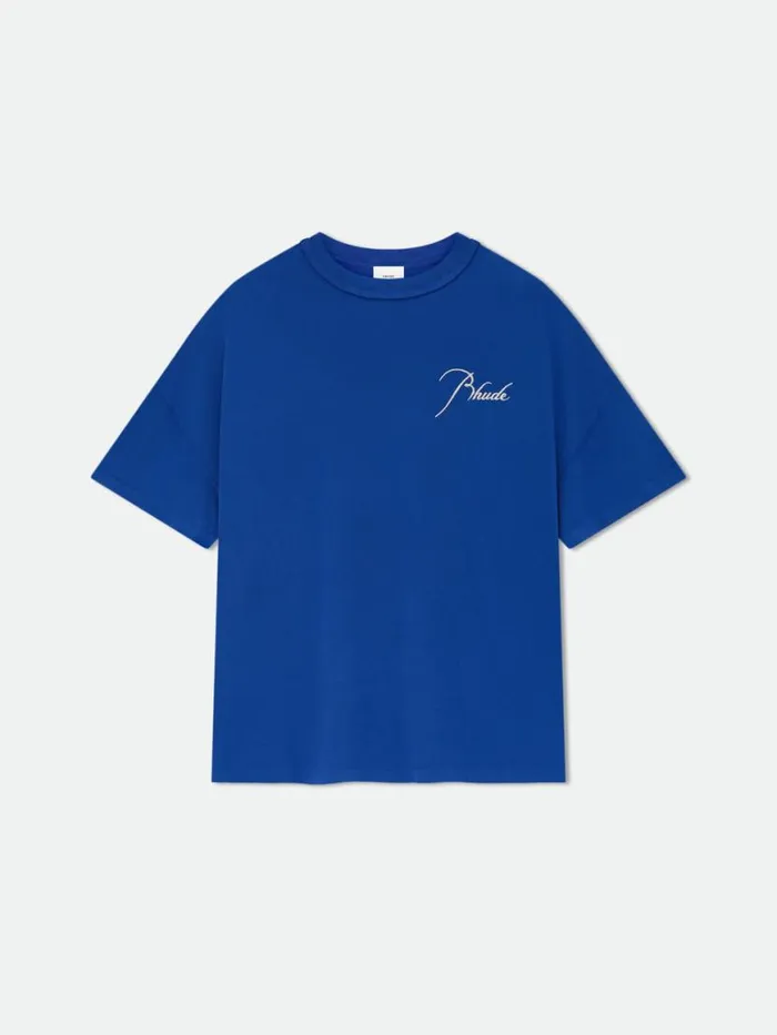 Men Rhude Tees REVERSE TEE Vtg Cobalt Blue