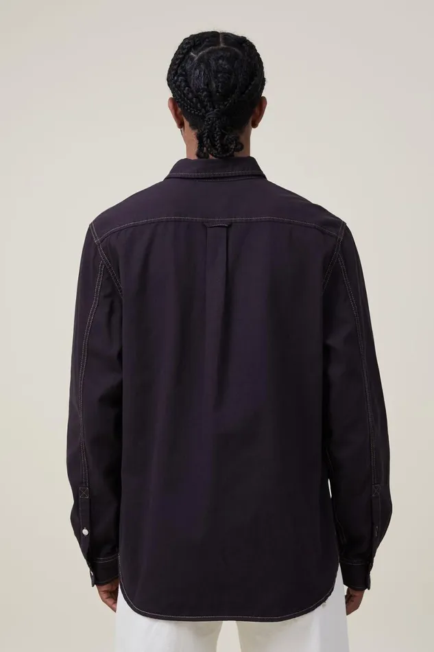 Men Shirts and Polos Cotton On Brooklyn Long Sleeve Shirt Vintage Black