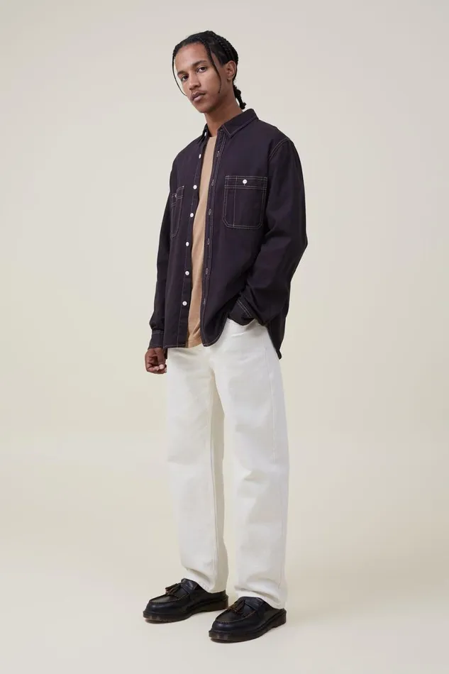 Men Shirts and Polos Cotton On Brooklyn Long Sleeve Shirt Vintage Black