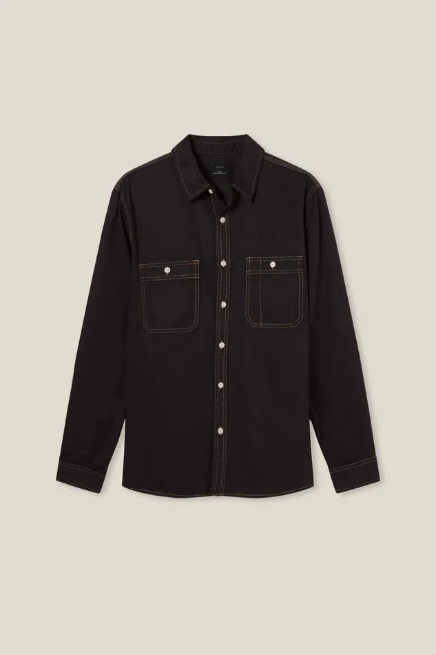Men Shirts and Polos Cotton On Brooklyn Long Sleeve Shirt Vintage Black