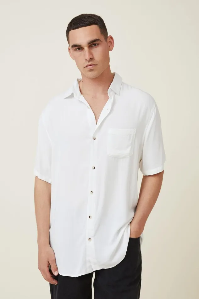 Men Shirts and Polos Cotton On Cuban Short Sleeve Shirt White