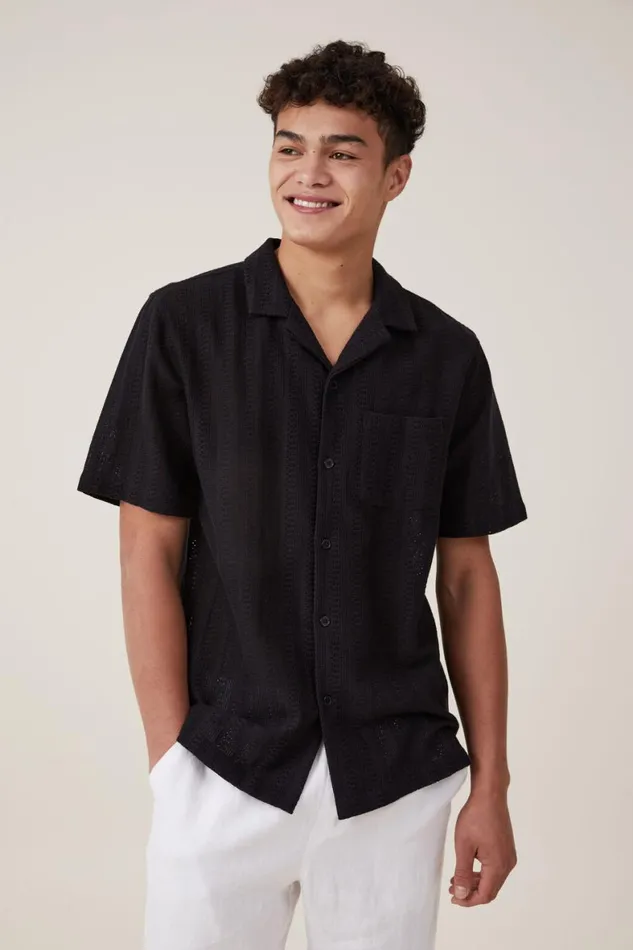 Men Shirts and Polos Cotton On Palma Short Sleeve Shirt Black Pattern