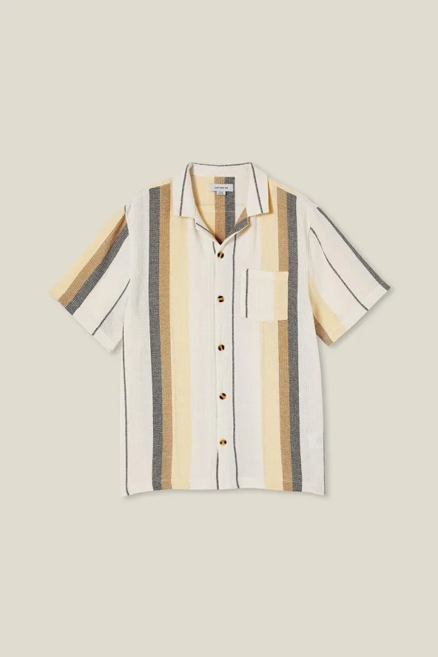 Men Shirts and Polos Cotton On Palma Short Sleeve Shirt Earth Stripe