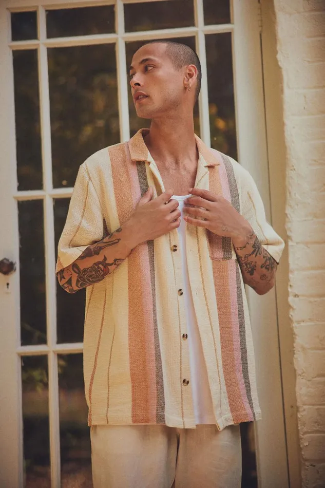 Men Shirts and Polos Cotton On Palma Short Sleeve Shirt Rust Stripe