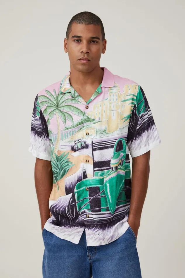 Men Shirts and Polos Cotton On Pit Stop Short Sleeve Shirt Sunset