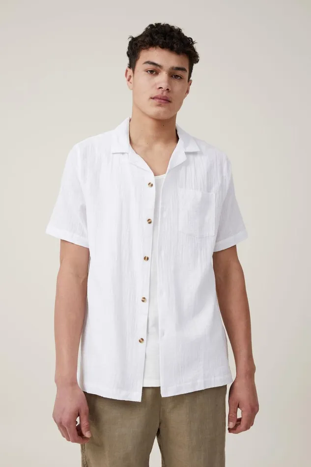 Men Shirts and Polos Cotton On Riviera Short Sleeve Shirt White
