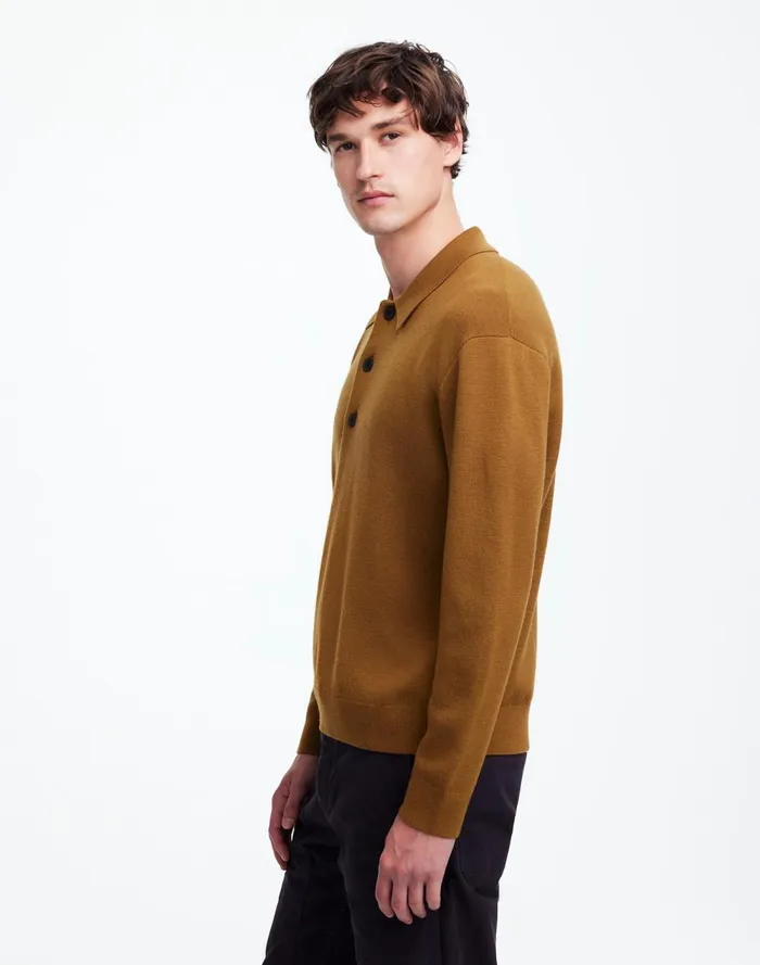 Men Shirts Madewell MilanoKnit Sweater Polo Shirt In Merino Wool Rich Camel
