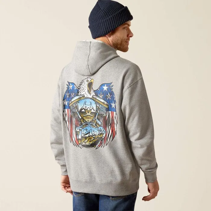 Men Sweatshirts and Hoodies Ariat Rebar Workman Moto Eagle Hoodie Heather Grey