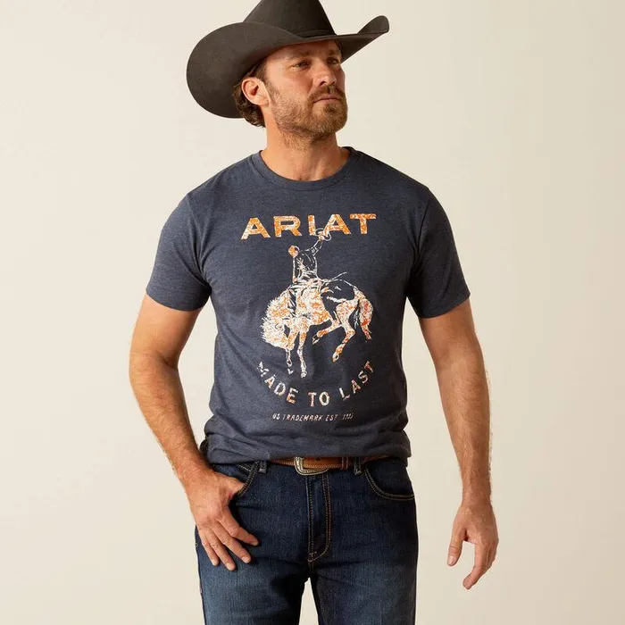 Men TShirts and Polos Ariat Ariat Made To Last Bronco TShirt Navy Heather