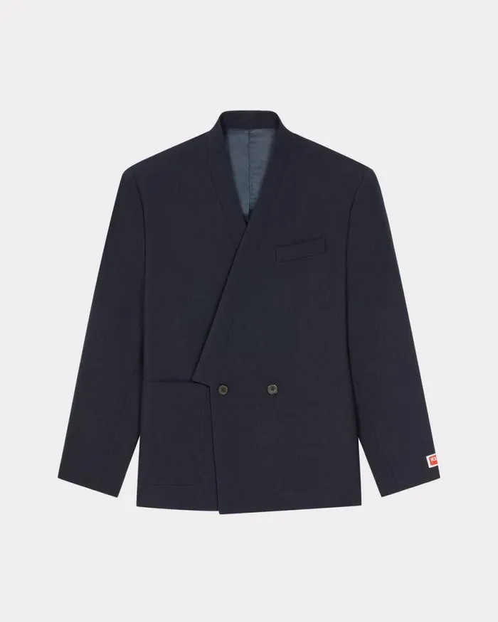 Men Tailored Kimono Jacket In Virgin Wool Midnight Blue Kenzo Kimonos