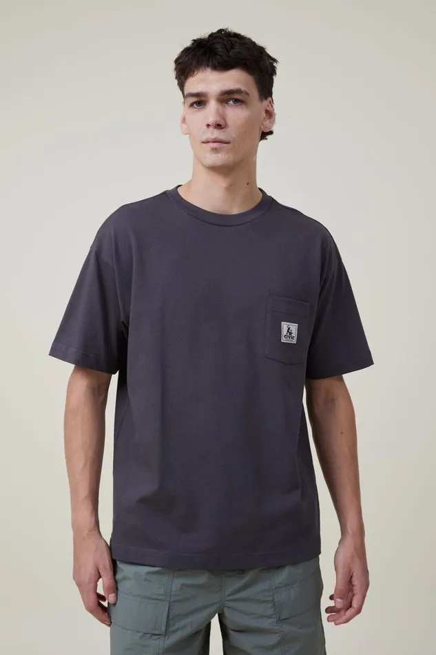 Men Tees and Tanks Cotton On Box Fit Pocket TShirt Faded Slatecivic Outerwear