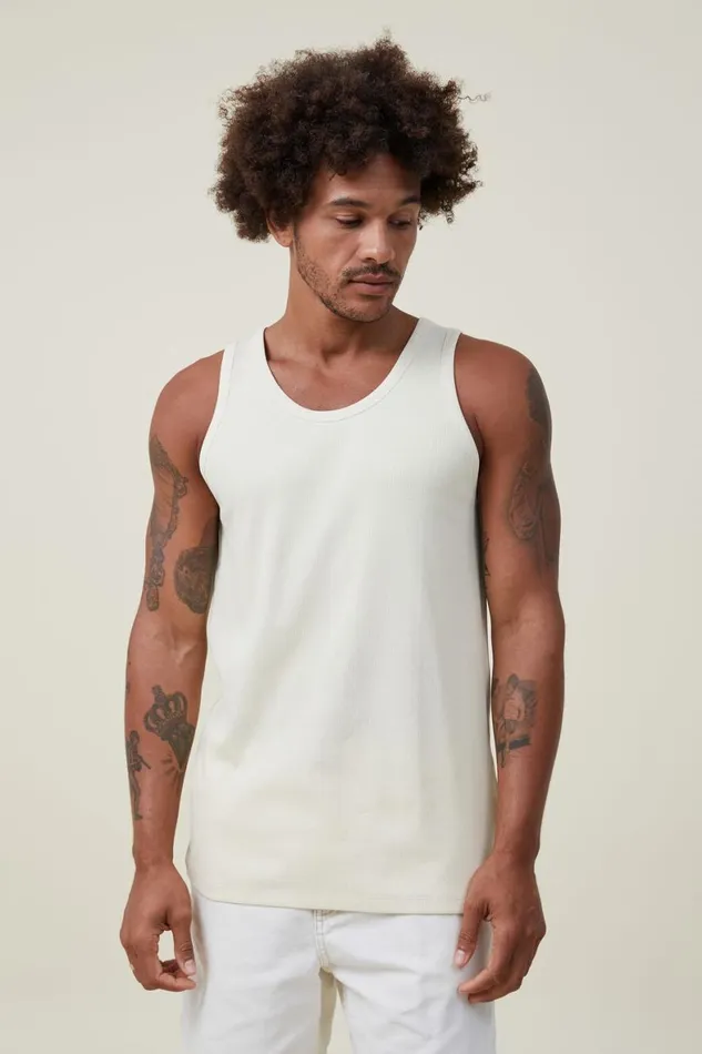 Men Tees and Tanks Cotton On Loose Fit Rib Tank Lemon