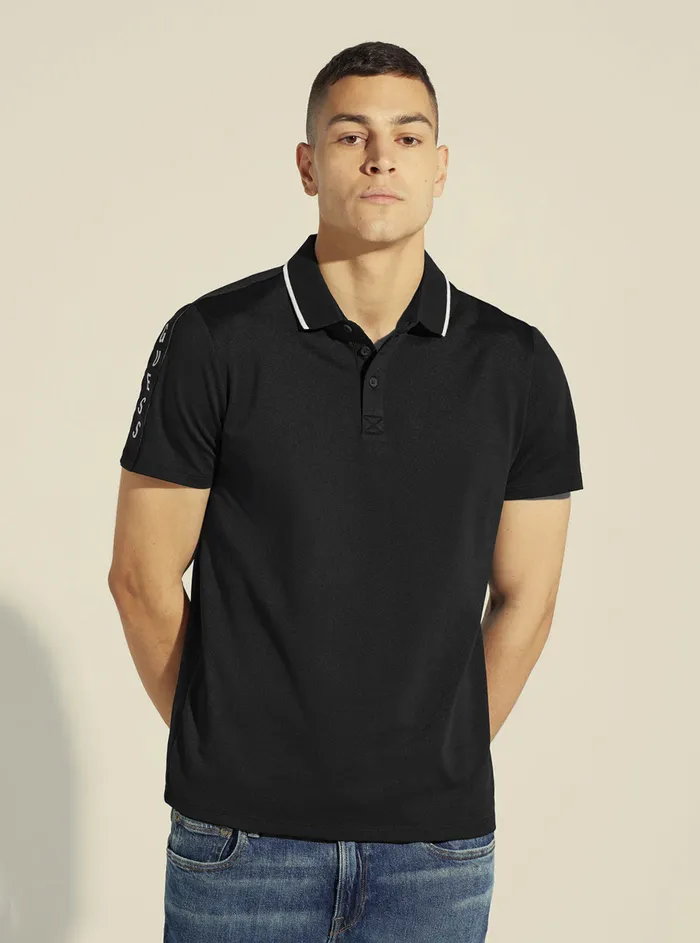 Men Tees and Tanks GUESS Black Paul Pique Tape Polo Tshirt