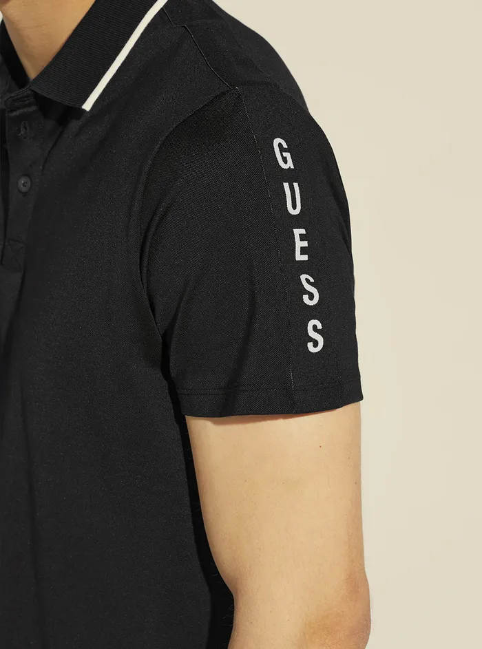 Men Tees and Tanks GUESS Black Paul Pique Tape Polo Tshirt