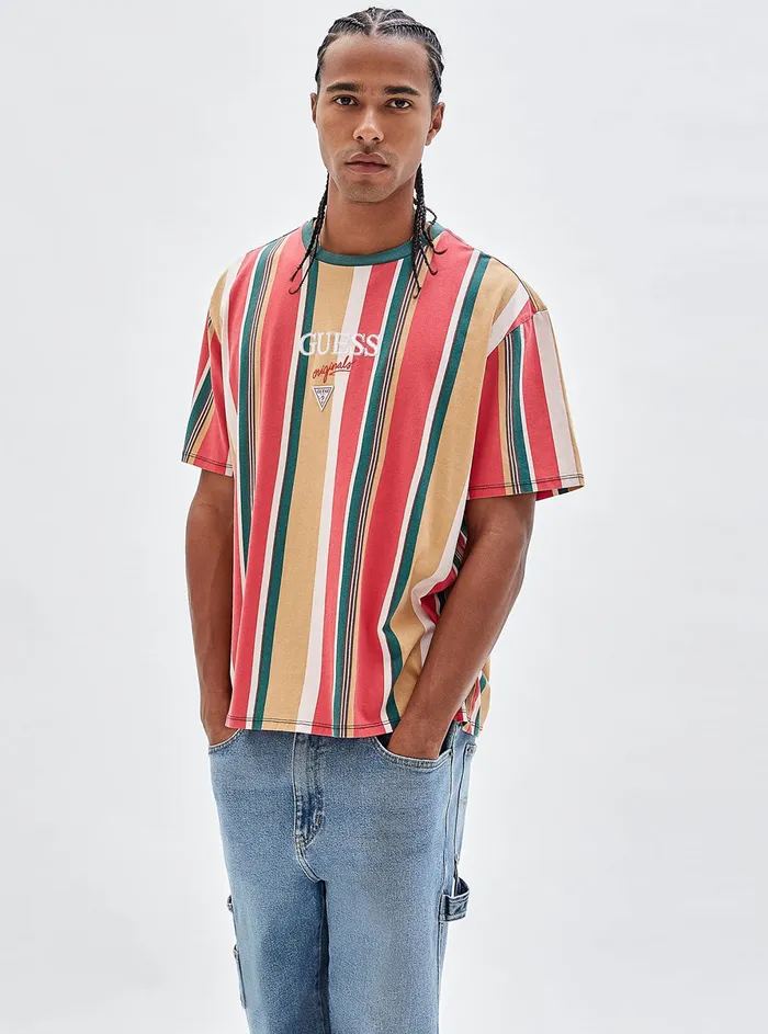 Men Tees and Tanks GUESS Guess Originals Eco Orange Multi Bryson Stripe Tshirt